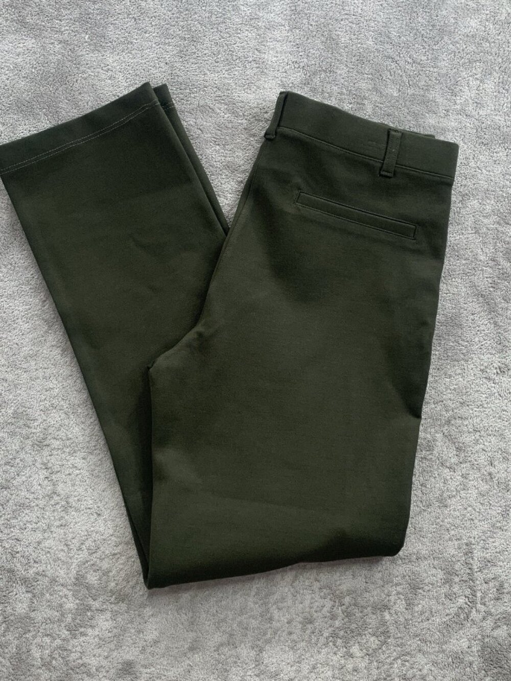 Quince Pants Women M Petite Ultra Stretch Ponte Straight Leg Olive Green Pull On